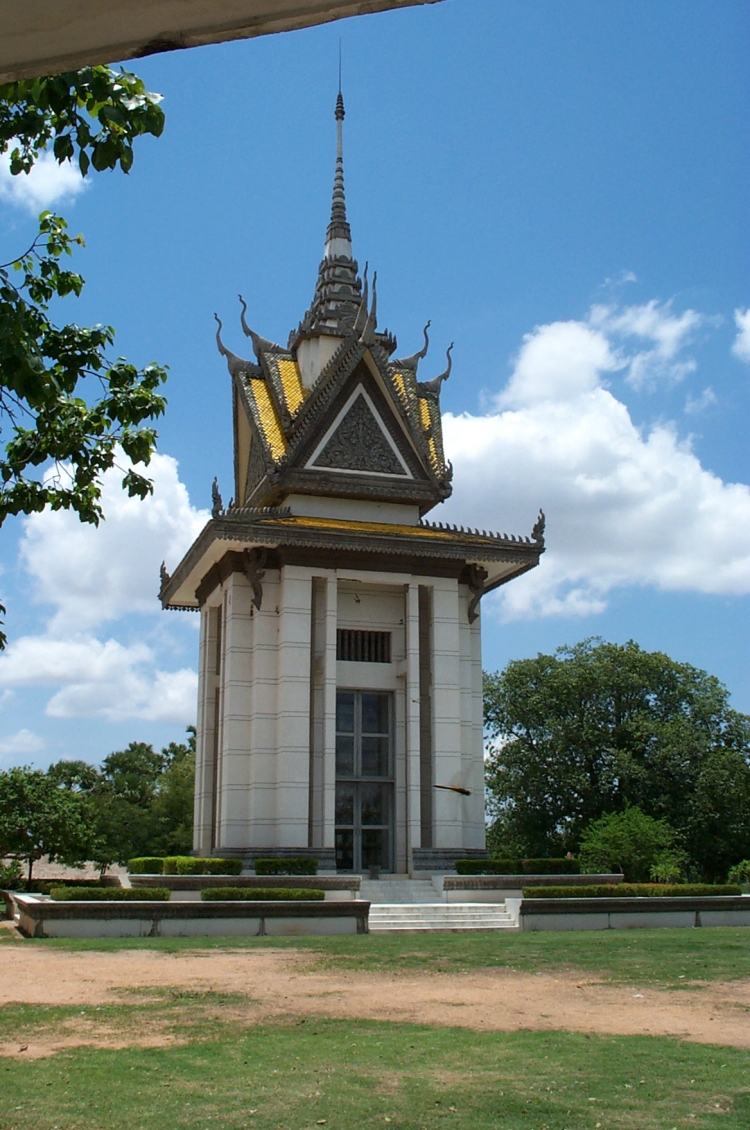 Choeung Ek, Cambodia, commemorative stupa filled with skulls.